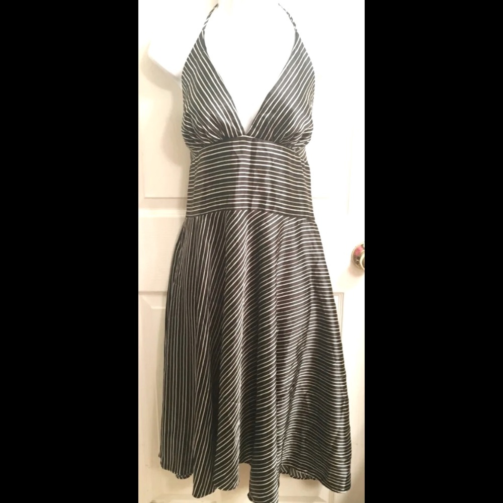 ALYN PAIGE New York Retro Vintage Black and White‎ striped halter dress